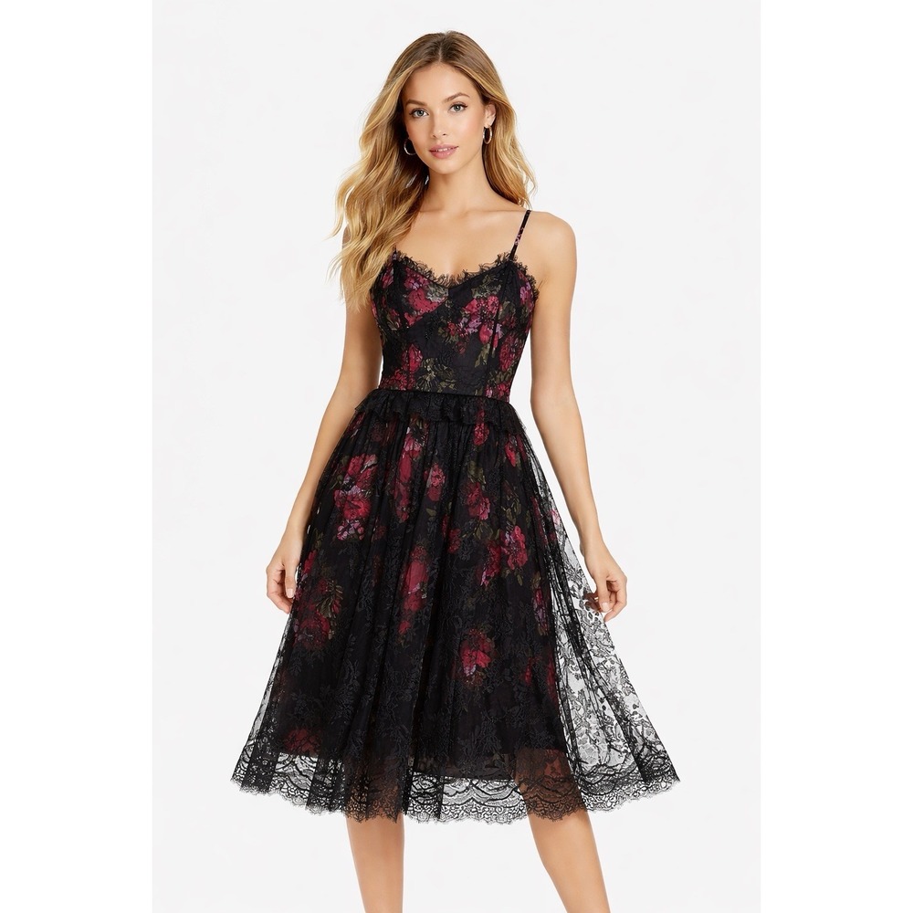 NWT Pearl by Georgina of Marchesa Black Lace Milanes Mini Dress Size‎ 8 Romantic